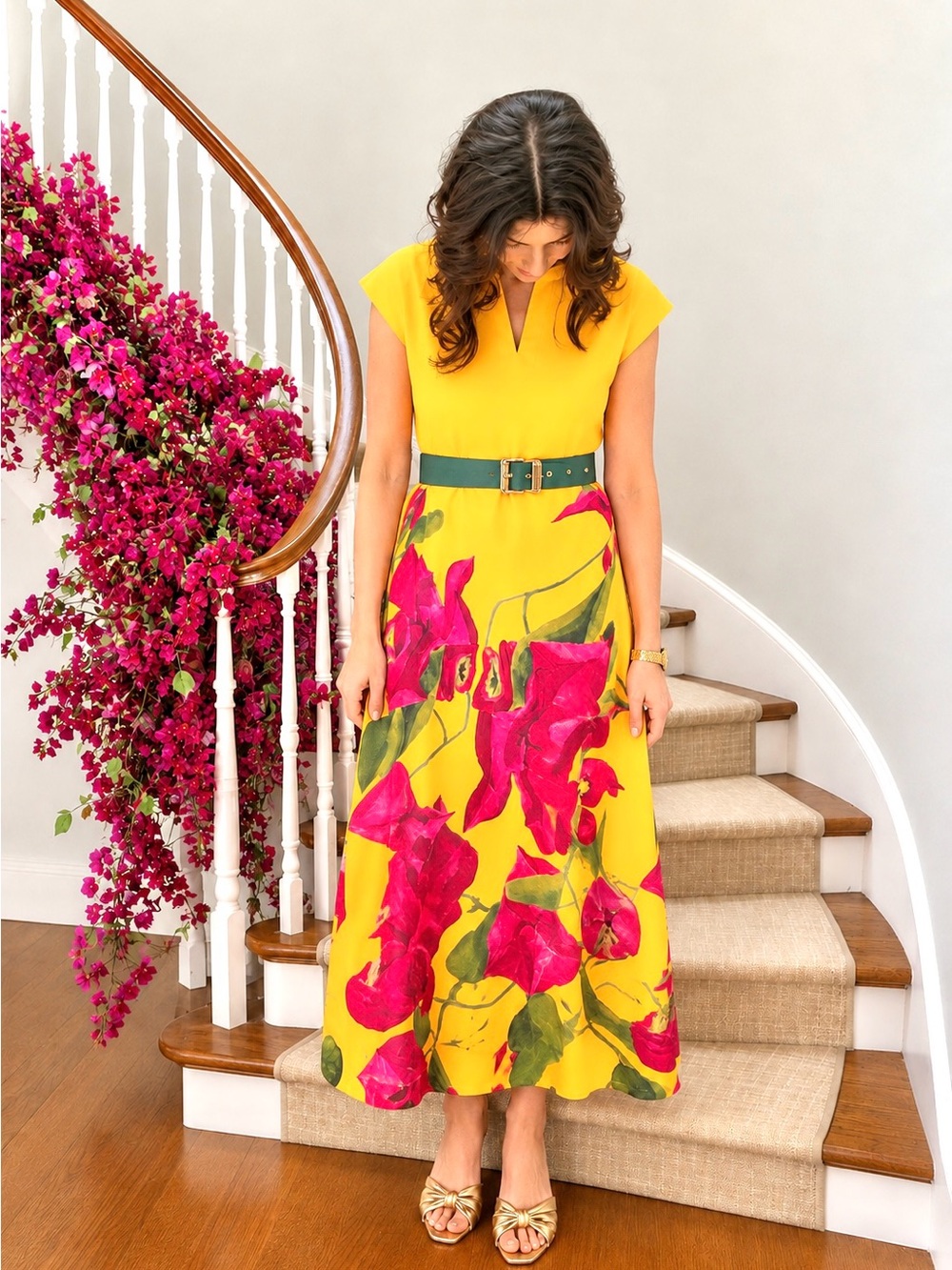 NWOT Emily McCarthy Tailored Belted Floral Roma Maxi Sleeveless Dress